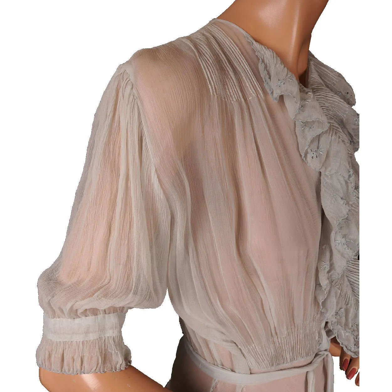 Vintage 1930s Blue Silk Chiffon Nightgown - M