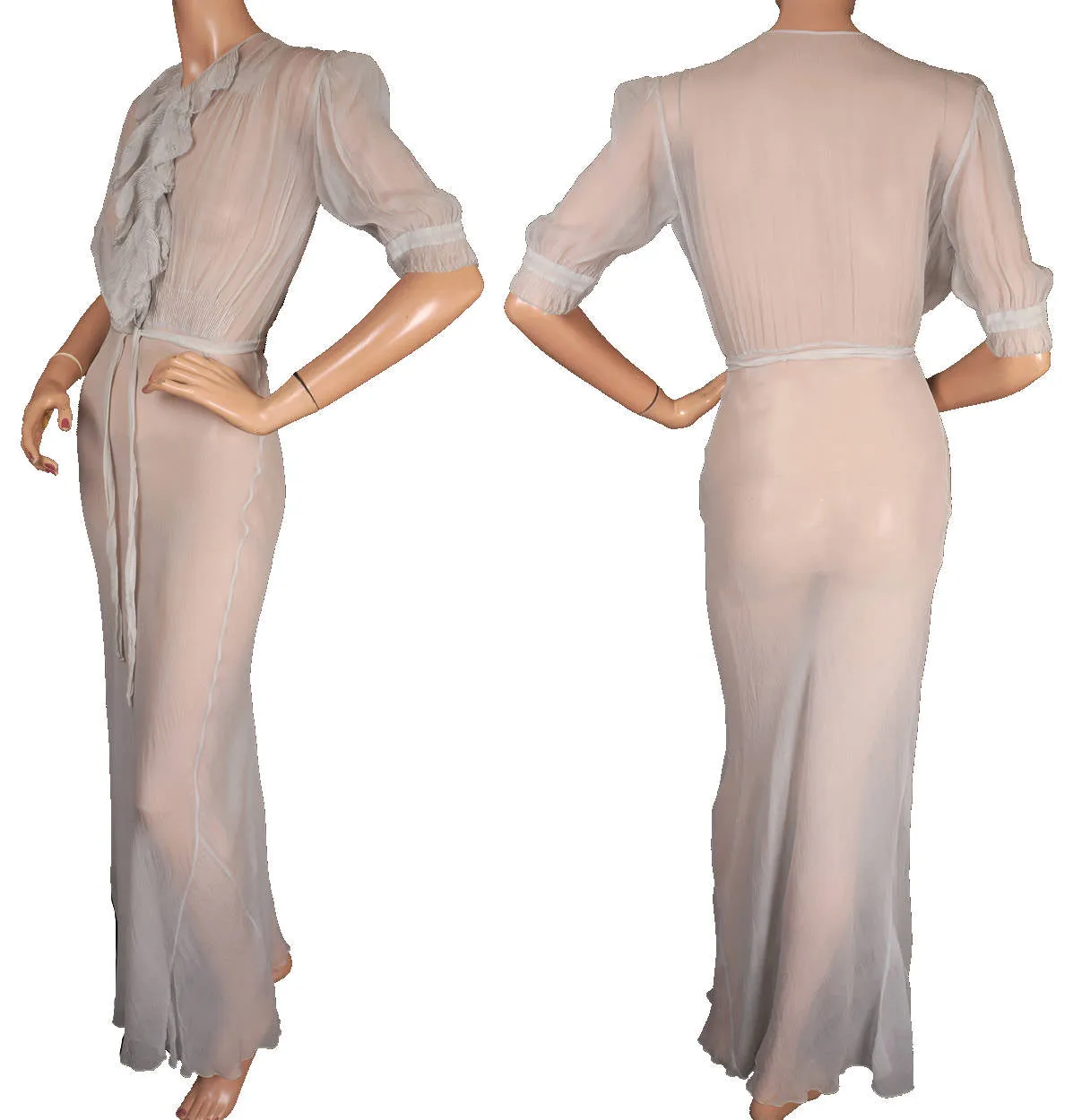 Vintage 1930s Blue Silk Chiffon Nightgown - M