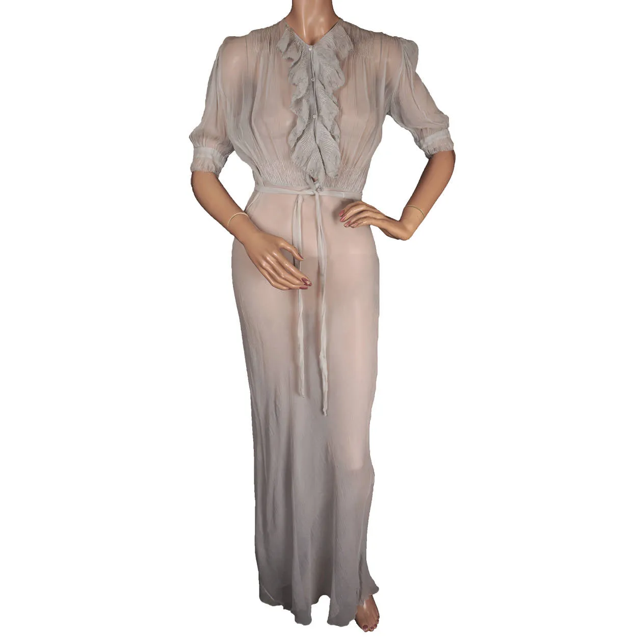 Vintage 1930s Blue Silk Chiffon Nightgown - M