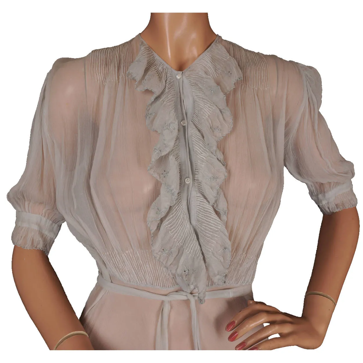 Vintage 1930s Blue Silk Chiffon Nightgown - M