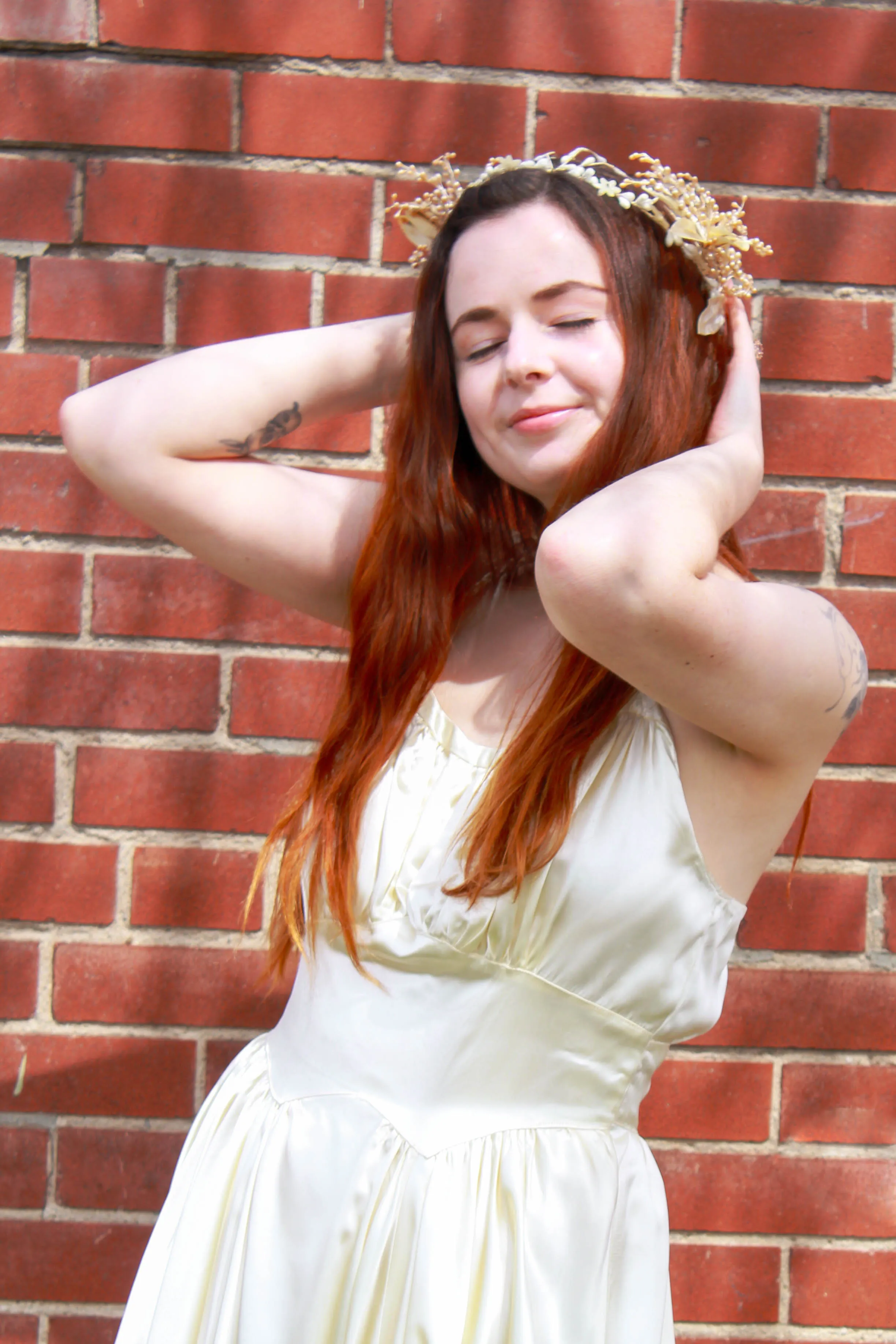 Vintage 1940s Liquid Satin Ivory Wedding Dress with Braided Straps, S-M
