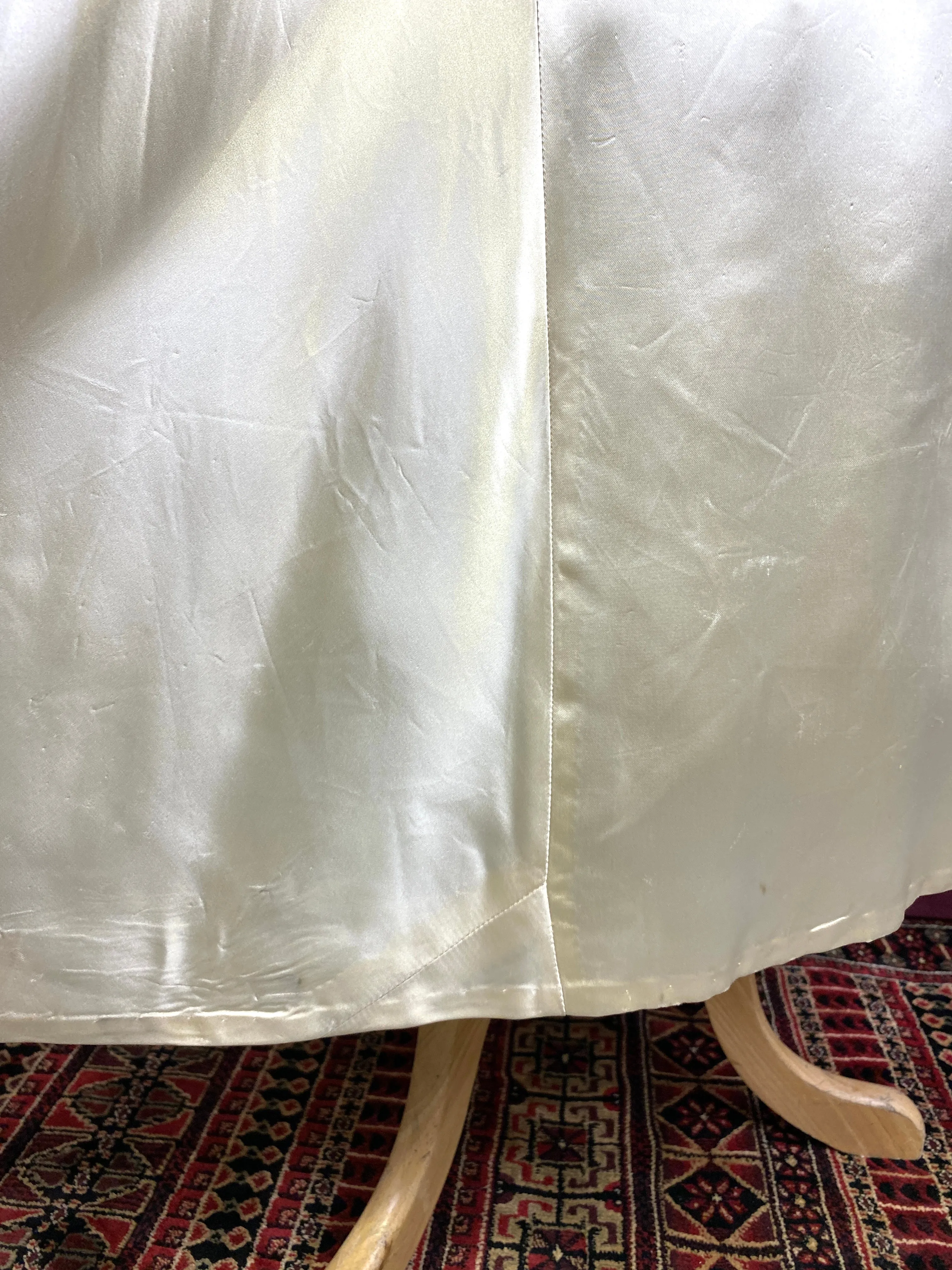Vintage 1940s Liquid Satin Ivory Wedding Dress with Braided Straps, S-M