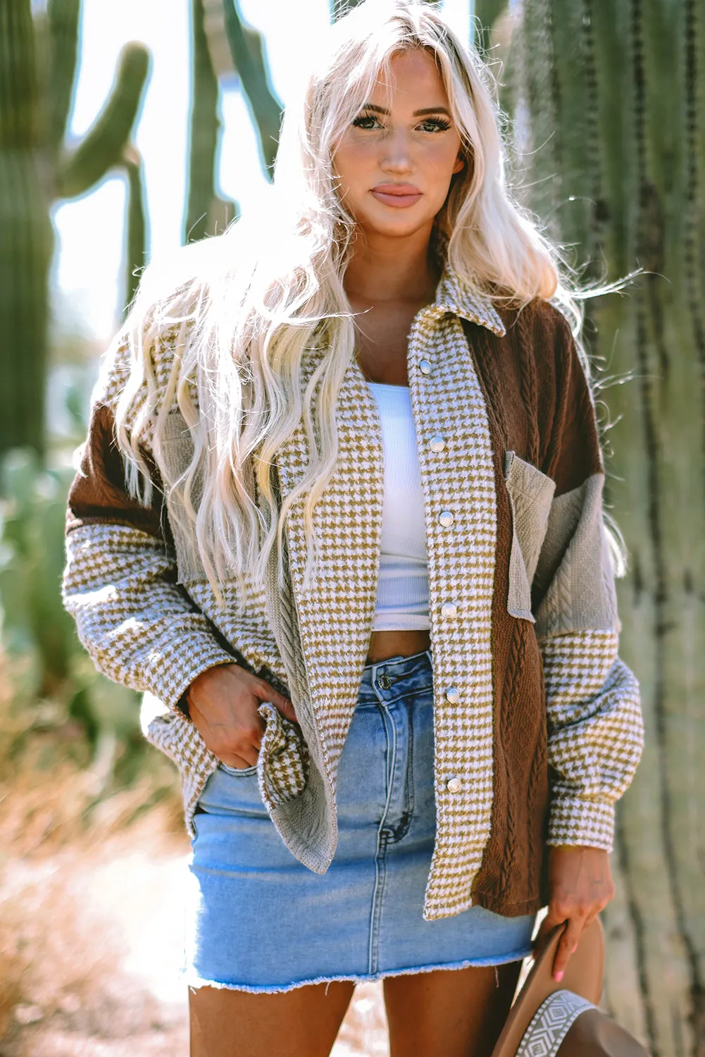 Weekend Houndstooth Knit  Shacket