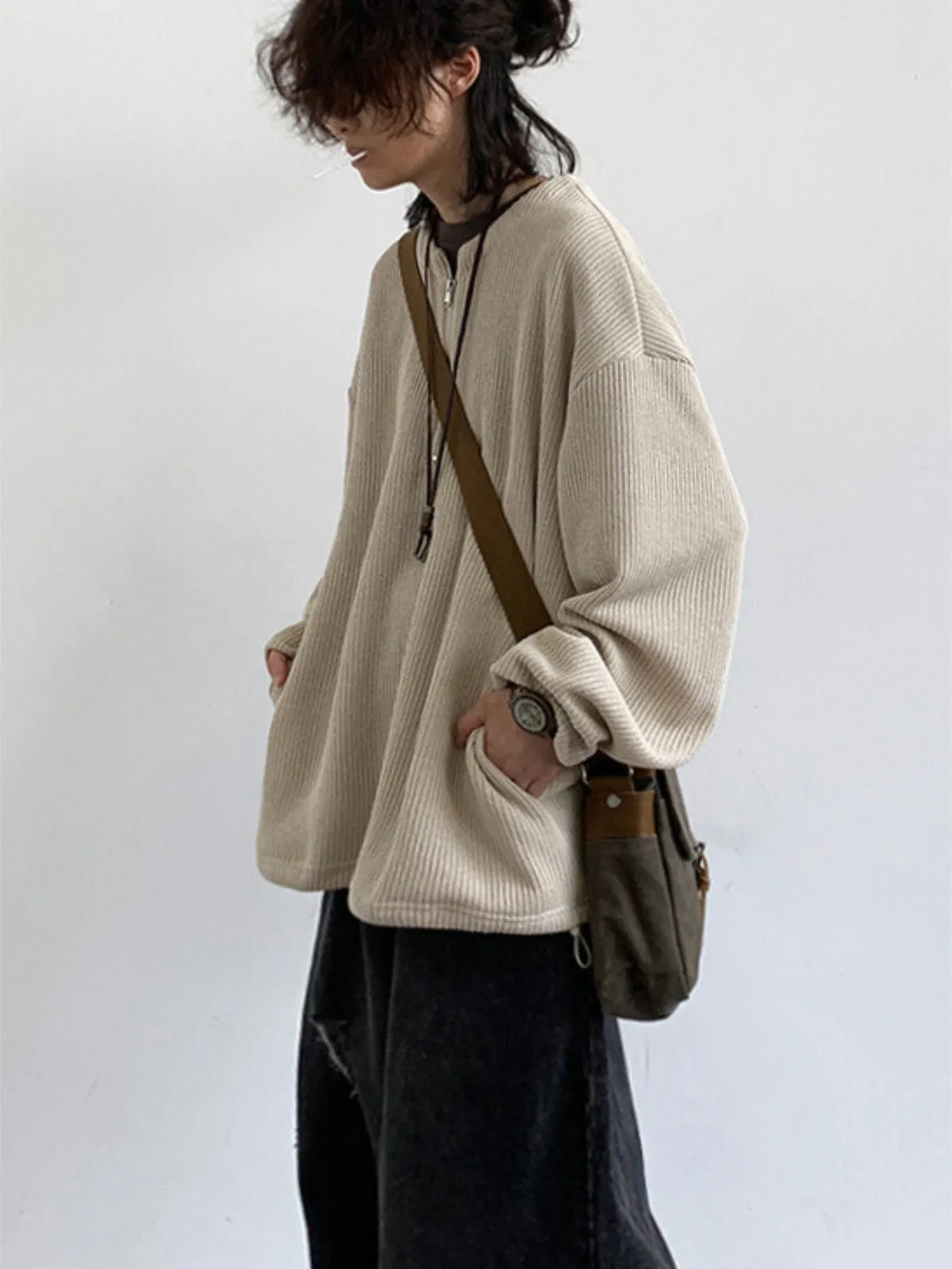 WLS Retro Half Open Collar Knitted Sweater