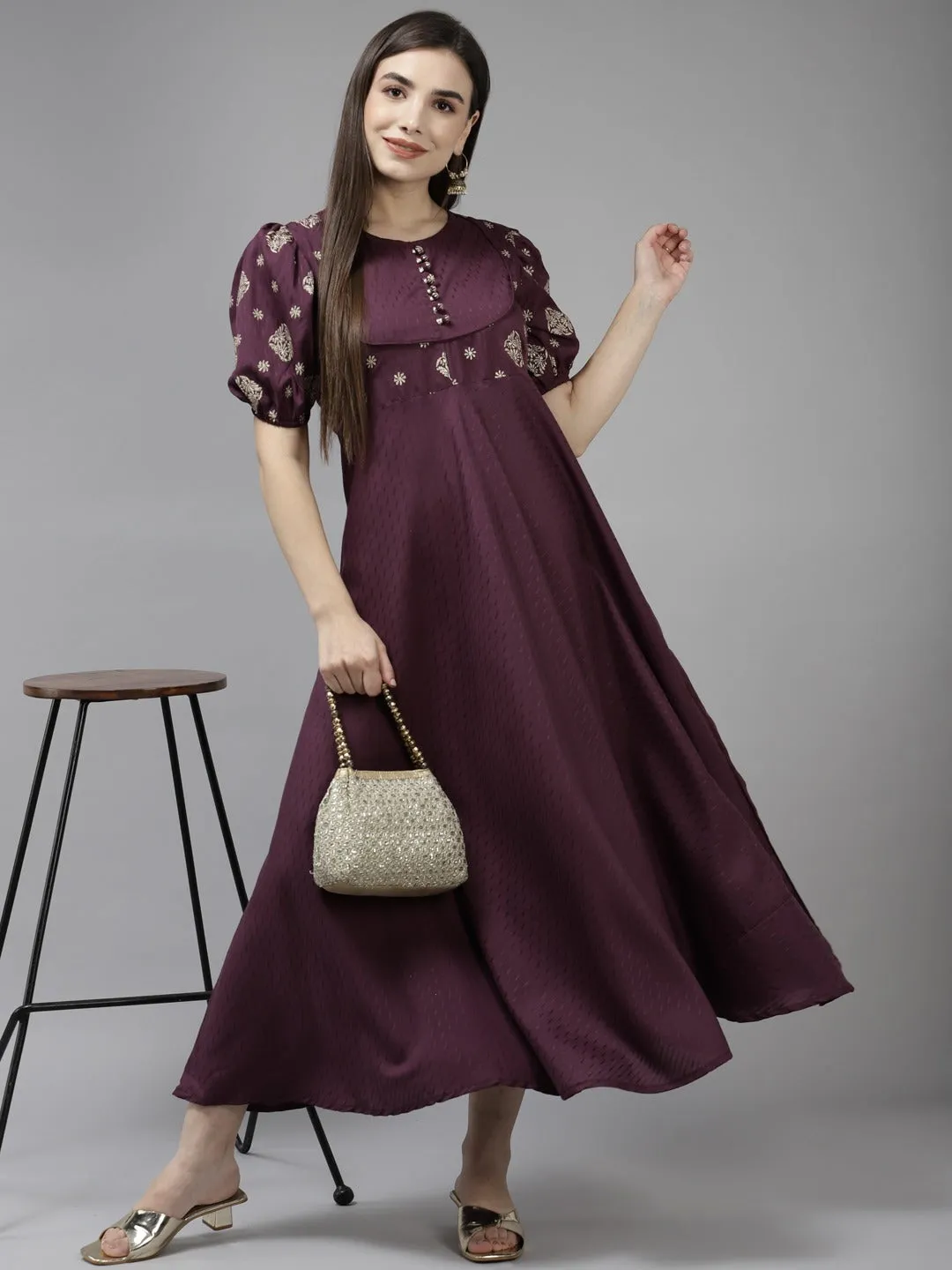 Women Burgundy Silk Blend Dress