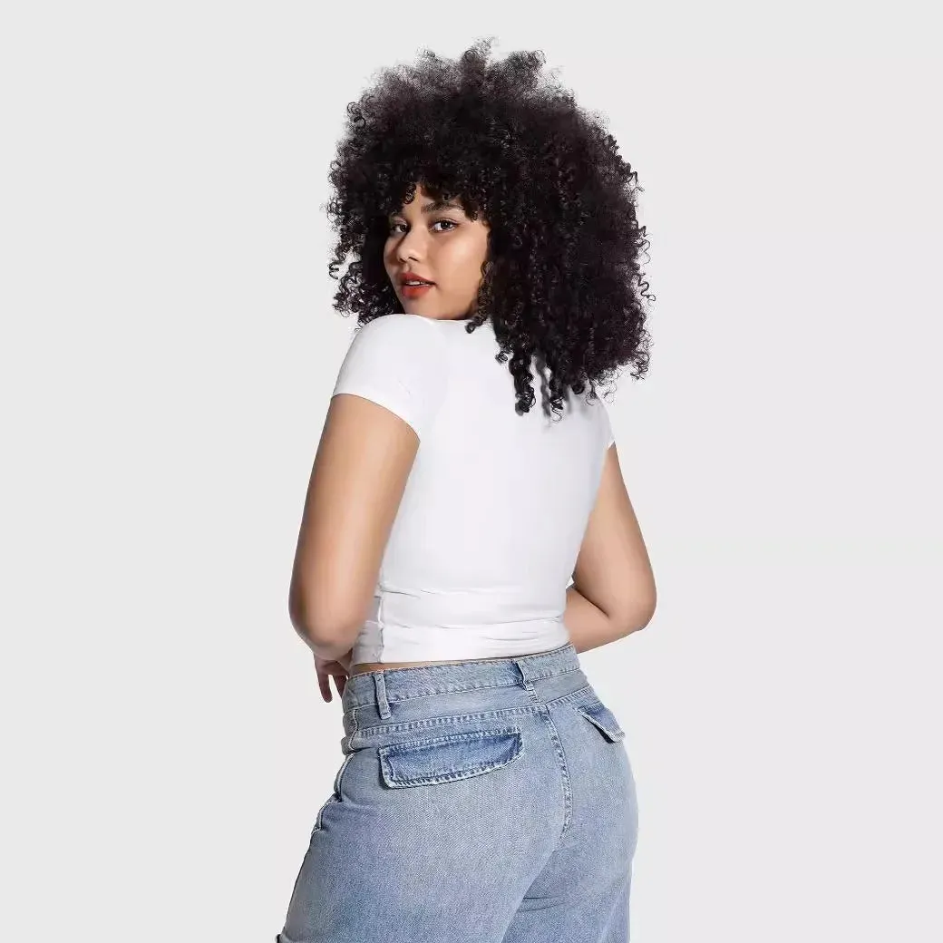 Women's Crew Neck Short Sleeve Tops Double Lined Slim Fit T Shirts Basic Tee Smoke Cloud Pro Collection